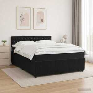 Imagine vidaXL Pat boxspring cu saltea cu benzi LED Negru 160 x 200 cm Catifea