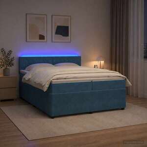 Imagine vidaXL Pat boxspring cu saltea albastru 200 x 200 cm Catifea