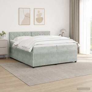 Imagine vidaXL Pat boxspring cu saltea Gri deschis 200 x 200 cm Catifea