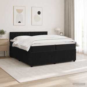 Imagine vidaXL Pat boxspring cu saltea cu benzi LED Negru 200 x 200 cm Catifea