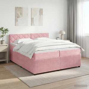 Imagine vidaXL Pat boxspring cu saltea cu benzi LED Roz 200 x 200 cm Catifea