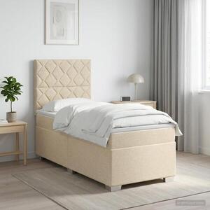 Imagine vidaXL Pat boxspring cu saltea cu headboard Crem 90 x 190 cm Țesătură