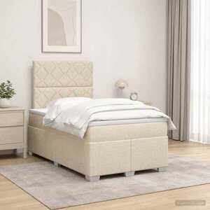 Imagine vidaXL Pat boxspring cu saltea cu headboard Crem 120 x 190 cm Țesătură