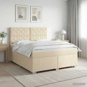 Imagine vidaXL Pat boxspring cu saltea cu headboard Crem 180 x 200 cm Țesătură