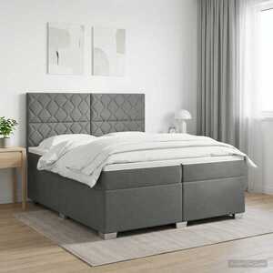 Imagine vidaXL Pat boxspring cu saltea Gri închis 200 x 200 cm Țesătură