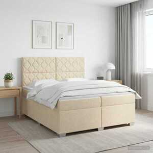 Imagine vidaXL Pat boxspring cu saltea cu headboard Crem 200 x 200 cm Țesătură