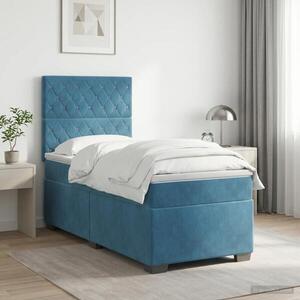 Imagine vidaXL Pat boxspring cu saltea albastru 80 x 200 cm Catifea