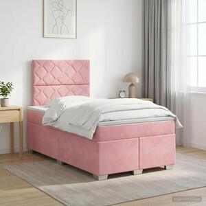 Imagine vidaXL Pat boxspring cu saltea cu headboard Roz 120 x 190 cm Catifea