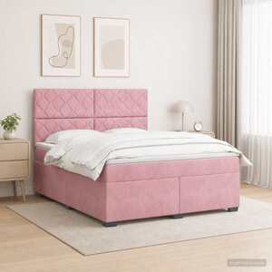 Imagine vidaXL Pat boxspring cu saltea cu headboard Roz 140 x 200 cm Catifea