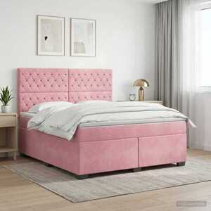 Imagine vidaXL Pat boxspring cu saltea cu headboard Roz 160 x 200 cm Catifea