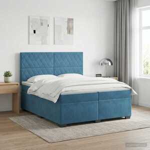 Imagine vidaXL Pat boxspring cu saltea albastru 200 x 200 cm Catifea