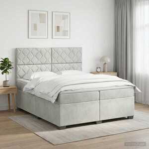 Imagine vidaXL Pat boxspring cu saltea Gri deschis 200 x 200 cm Catifea
