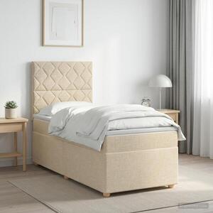 Imagine vidaXL Pat boxspring cu saltea cu headboard Crem 90 x 190 cm Țesătură