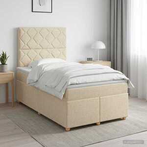 Imagine vidaXL Pat boxspring cu saltea cu headboard Crem 120 x 190 cm Țesătură