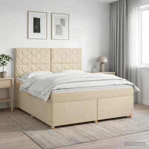 Imagine vidaXL Pat boxspring cu saltea cu headboard Crem 180 x 200 cm Țesătură