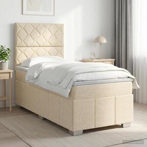 Imagine vidaXL Pat boxspring cu saltea cu headboard Crem 90 x 200 cm Țesătură