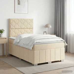 Imagine vidaXL Pat boxspring cu saltea cu headboard Crem 120 x 190 cm Țesătură