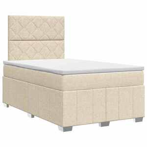 Imagine vidaXL Pat cu arcuri cu saltea cu headboard Crem 120 x 200 cm țesătură