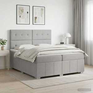 Imagine vidaXL Pat boxspring cu saltea Gri deschis 200 x 200 cm Țesătură
