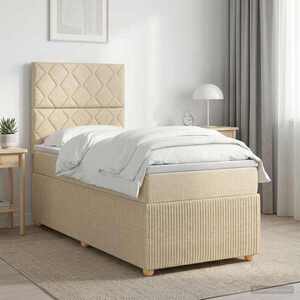 Imagine vidaXL Pat boxspring cu saltea cu headboard Crem 90 x 200 cm Țesătură