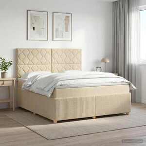 Imagine vidaXL Pat boxspring cu saltea cu headboard Crem 180 x 200 cm Țesătură