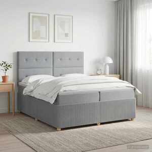Imagine vidaXL Pat boxspring cu saltea Gri deschis 200 x 200 cm Țesătură