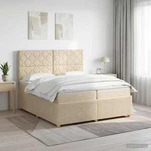 Imagine vidaXL Pat boxspring cu saltea cu headboard Crem 200 x 200 cm Țesătură