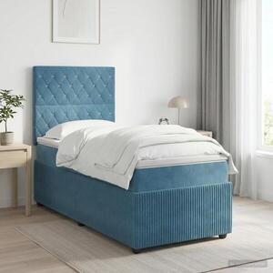 Imagine vidaXL Pat boxspring cu saltea albastru 80 x 200 cm Catifea
