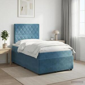 Imagine vidaXL Pat boxspring cu saltea albastru 120 x 190 cm Catifea