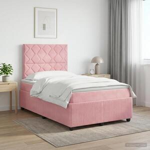Imagine vidaXL Pat boxspring cu saltea cu headboard Roz 120 x 190 cm Catifea