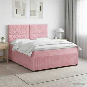 Imagine vidaXL Pat boxspring cu saltea cu headboard Roz 140 x 190 cm Catifea