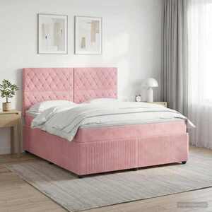 Imagine vidaXL Pat boxspring cu saltea cu headboard Roz 180 x 200 cm Catifea