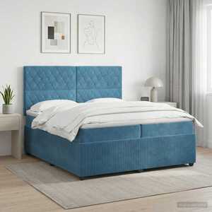 Imagine vidaXL Pat boxspring cu saltea albastru 200 x 200 cm Catifea