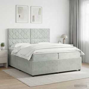 Imagine vidaXL Pat boxspring cu saltea Gri deschis 200 x 200 cm Catifea
