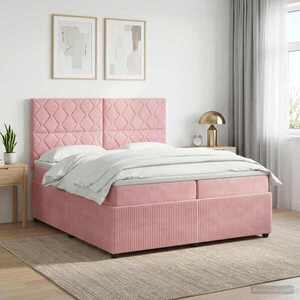 Imagine vidaXL Pat boxspring cu saltea cu headboard Roz 200 x 200 cm Catifea