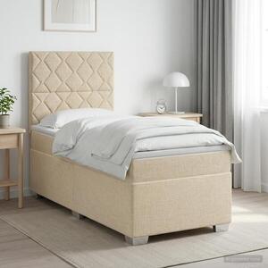 Imagine vidaXL Pat boxspring cu saltea cu benzi LED Crem 90 x 190 cm Țesătură