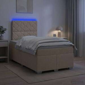 Imagine vidaXL Pat boxspring cu saltea cu benzi LED Crem 120 x 190 cm Țesătură