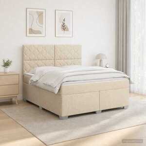 Imagine vidaXL Pat boxspring cu saltea cu benzi LED Crem 180 x 200 cm Țesătură