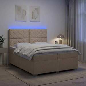 Imagine vidaXL Pat boxspring cu saltea cu benzi LED Crem 200 x 200 cm Țesătură