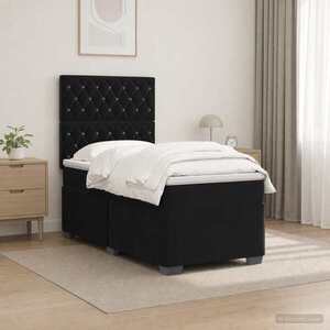 Imagine vidaXL Pat boxspring cu saltea cu benzi LED Negru 80 x 200 cm Catifea