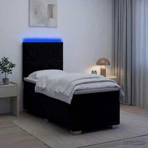 Imagine vidaXL Pat boxspring cu saltea cu benzi LED Negru 80 x 200 cm Catifea
