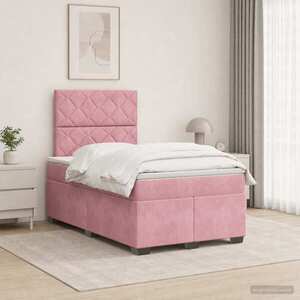 Imagine vidaXL Pat boxspring cu saltea cu benzi LED Roz 120 x 190 cm Catifea