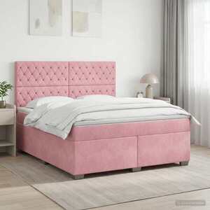 Imagine vidaXL Pat boxspring cu saltea cu benzi LED Roz 160 x 200 cm Catifea