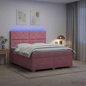Imagine vidaXL Pat boxspring cu saltea cu benzi LED Roz 160 x 200 cm Catifea