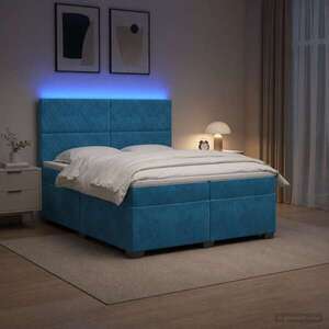 Imagine vidaXL Pat boxspring cu saltea albastru 200 x 200 cm Catifea