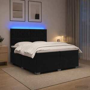 Imagine vidaXL Pat boxspring cu saltea cu benzi LED Negru 200 x 200 cm Catifea