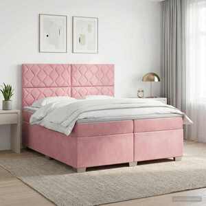 Imagine vidaXL Pat boxspring cu saltea cu benzi LED Roz 200 x 200 cm Catifea