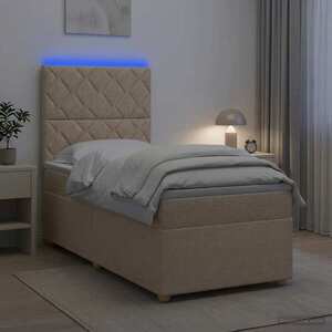 Imagine vidaXL Pat boxspring cu saltea cu benzi LED Crem 90 x 190 cm Țesătură