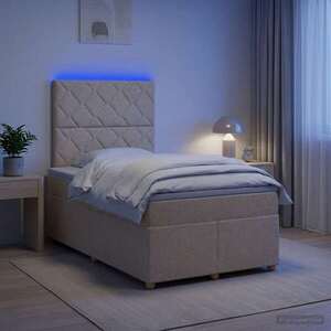 Imagine vidaXL Pat boxspring cu saltea cu benzi LED Crem 120 x 190 cm Țesătură