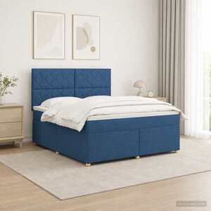 Imagine vidaXL Pat boxspring cu saltea albastru 140 x 200 cm Țesătură